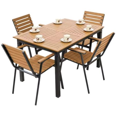 Bộ Bàn Ghế Khung Nhôm Nan Nhựa Composite Ngoài Trời