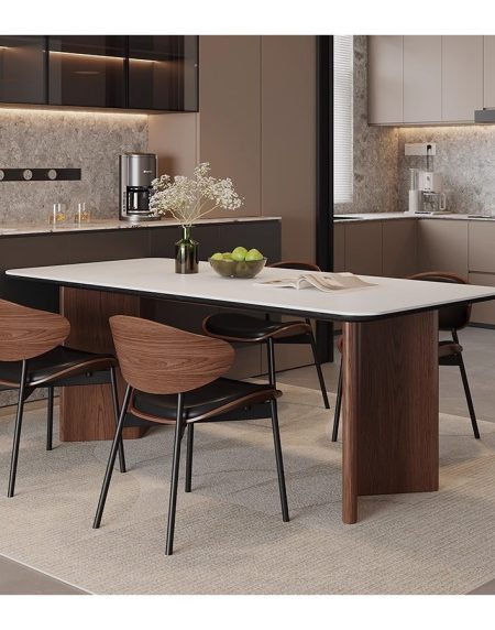 Bàn Ăn Đá Hiện Đại Chân Gỗ Tự Nhiên Cao Cấp