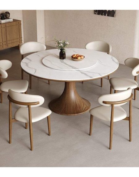 Bàn Ăn Gỗ Sồi 6 Ghế Hình Tròn Mở Rộng