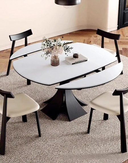 Bàn Ăn Gỗ Tròn Mở Rộng Hiện Đại Bằng Đá Slate