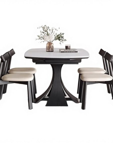 Bàn Ăn Gỗ Tròn Mở Rộng Hiện Đại Bằng Đá Slate