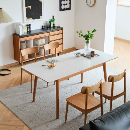 Bàn Ăn Gỗ Tự Nhiên Gấp Gọn Đá Mài Hiện Đại