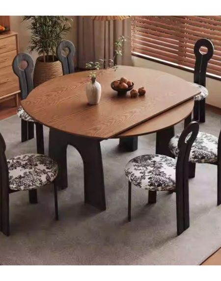Bàn Ăn Gỗ Tự Nhiên Hình Tròn Mở Rộng 4-6 Ghế