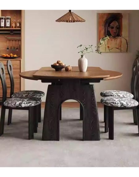 Bàn Ăn Gỗ Tự Nhiên Hình Tròn Mở Rộng 4-6 Ghế Bàn Ăn Gỗ Tự Nhiên Hình Tròn Mở Rộng 4-6 Ghế