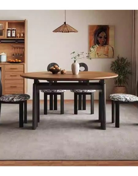 Bàn Ăn Gỗ Tự Nhiên Hình Tròn Mở Rộng 4-6 Ghế Bàn Ăn Gỗ Tự Nhiên Hình Tròn Mở Rộng 4-6 Ghế