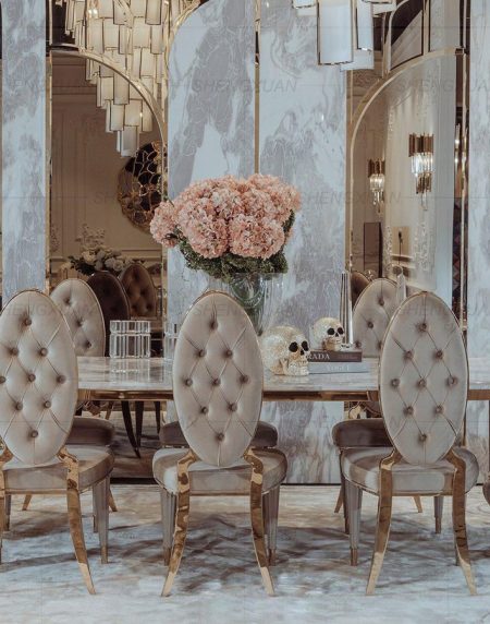 Bàn Ăn Hiện Đại Bằng Đá Marble và 8 Ghế Kim Loại Sang Trọng Bàn Ăn Hiện Đại Bằng Đá Marble và 8 Ghế Kim Loại Sang Trọng