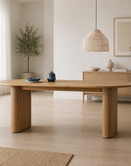 Bàn Ăn Oval Gỗ Sồi Hiện Đại 2.6 Mét Sang Trọng