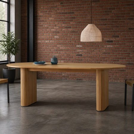 Bàn Ăn Oval Gỗ Sồi Hiện Đại 2.6 Mét Sang Trọng
