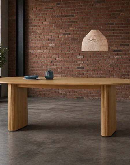 Bàn Ăn Oval Gỗ Sồi Hiện Đại 2.6 Mét Sang Trọng