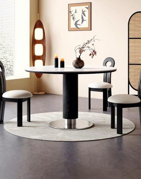 Bàn Ăn Tròn Gỗ Tự Nhiên 4 Ghế Phong Cách Hiện Đại