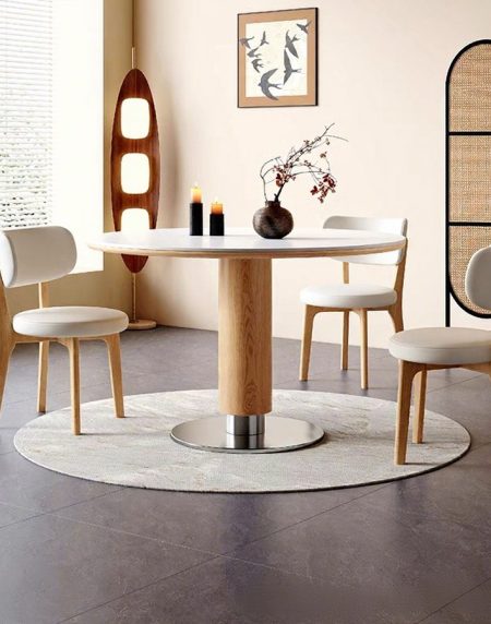 Bàn Ăn Tròn Gỗ Tự Nhiên 4 Ghế Phong Cách Hiện Đại