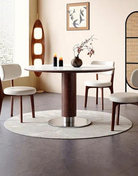 Bàn Ăn Tròn Gỗ Tự Nhiên 4 Ghế Phong Cách Hiện Đại