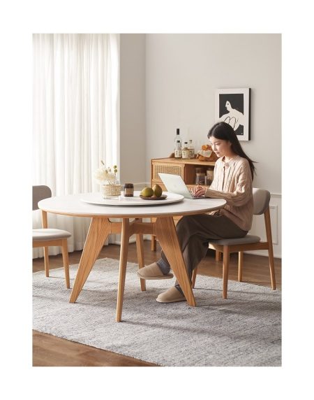 Bàn Ăn Tròn Gỗ Tự Nhiên Hiện Đại Kèm Ghế và Bàn Quay