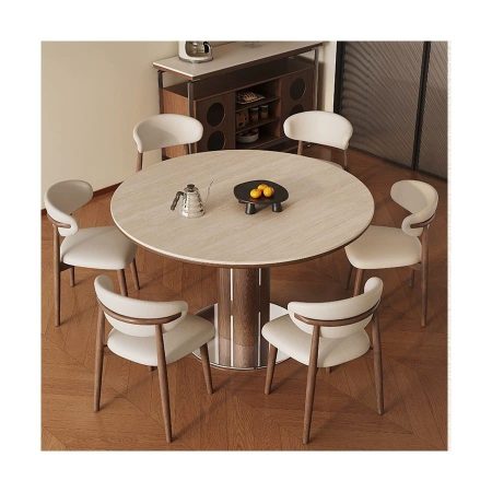 Bàn Ăn Tròn Hiện Đại Gỗ Tự Nhiên Mặt Đá Sintered