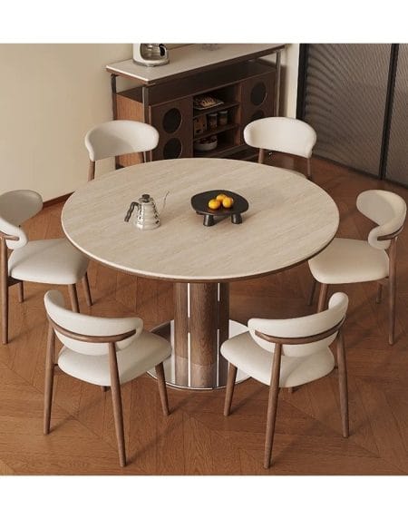 Bàn Ăn Tròn Hiện Đại Gỗ Tự Nhiên Mặt Đá Sintered