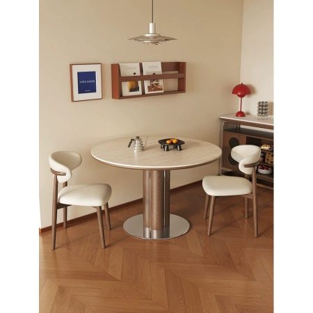 Bàn Ăn Tròn Hiện Đại Gỗ Tự Nhiên Mặt Đá Sintered