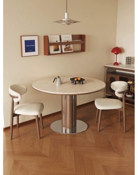 Bàn Ăn Tròn Hiện Đại Gỗ Tự Nhiên Mặt Đá Sintered