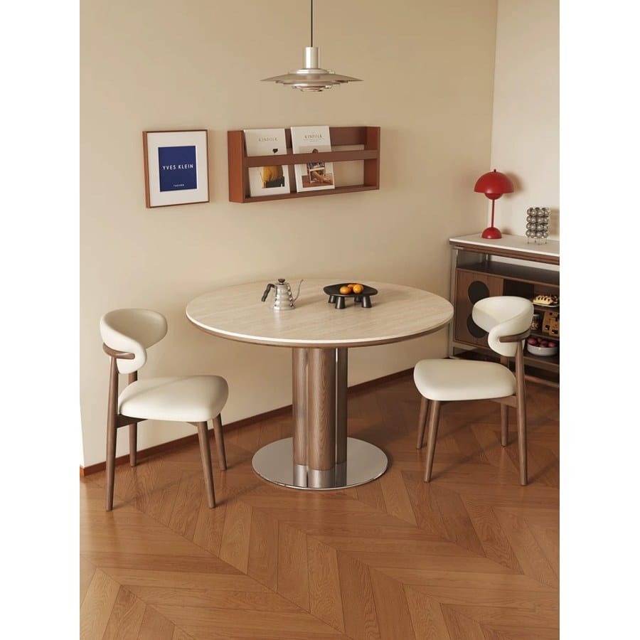 Bàn Ăn Tròn Hiện Đại Gỗ Tự Nhiên Mặt Đá Sintered Bàn Ăn Tròn Hiện Đại Gỗ Tự Nhiên Mặt Đá Sintered