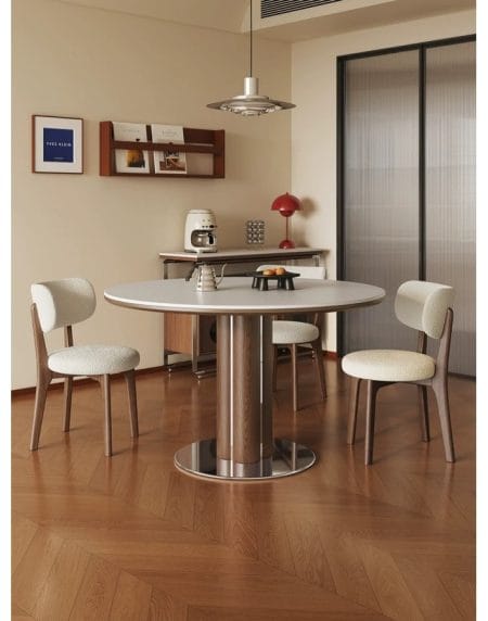 Bàn Ăn Tròn Hiện Đại Gỗ Tự Nhiên Mặt Đá Sintered Bàn Ăn Tròn Hiện Đại Gỗ Tự Nhiên Mặt Đá Sintered