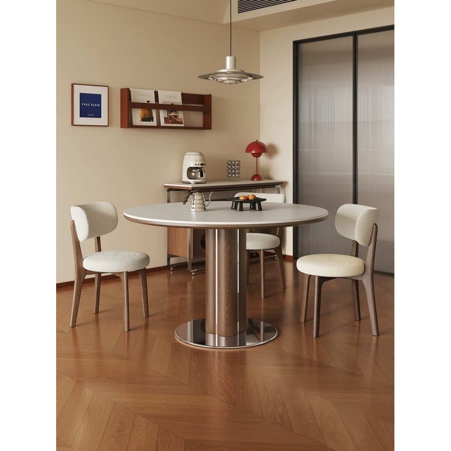 Bàn Ăn Tròn Hiện Đại Gỗ Tự Nhiên Mặt Đá Sintered Bàn Ăn Tròn Hiện Đại Gỗ Tự Nhiên Mặt Đá Sintered
