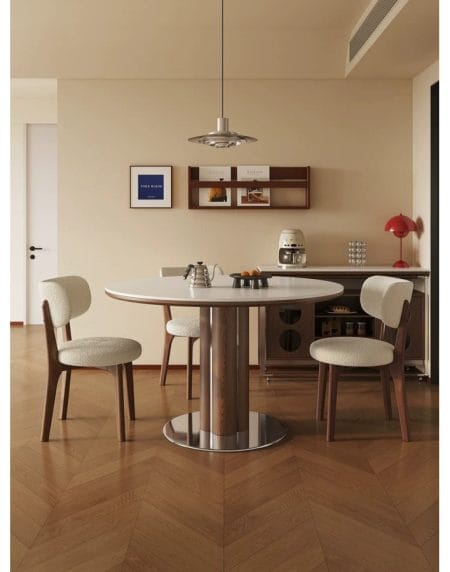 Bàn Ăn Tròn Hiện Đại Gỗ Tự Nhiên Mặt Đá Sintered Bàn Ăn Tròn Hiện Đại Gỗ Tự Nhiên Mặt Đá Sintered
