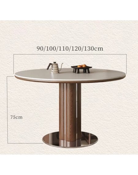 Bàn Ăn Tròn Hiện Đại Gỗ Tự Nhiên Mặt Đá Sintered Bàn Ăn Tròn Hiện Đại Gỗ Tự Nhiên Mặt Đá Sintered