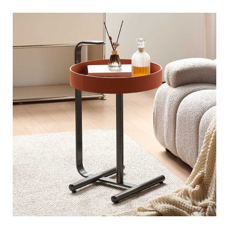 Bàn Cạnh Da Di Động Phong Cách Wabi-sabi Đế Kim Loại Hiện Đại