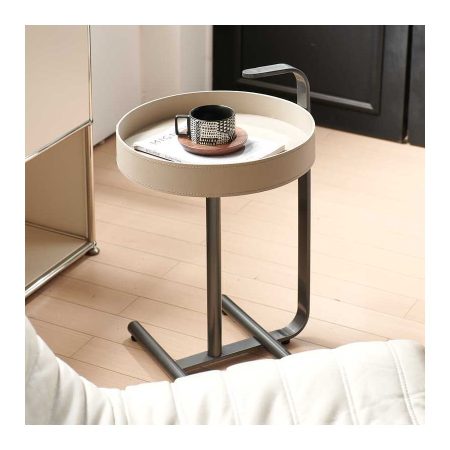 Bàn Cạnh Da Di Động Phong Cách Wabi-sabi Đế Kim Loại Hiện Đại
