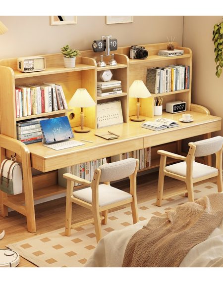 Bàn Học Trẻ Em Gỗ Hiện Đại Có Kệ Sách Cho Hai Bé