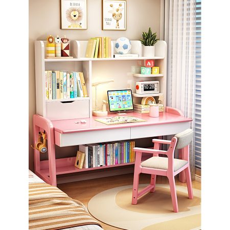 Bàn Học Trẻ Em Gỗ Tự Nhiên Bền Đẹp Có Kệ Sách