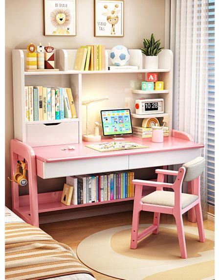 Bàn Học Trẻ Em Gỗ Tự Nhiên Bền Đẹp Có Kệ Sách