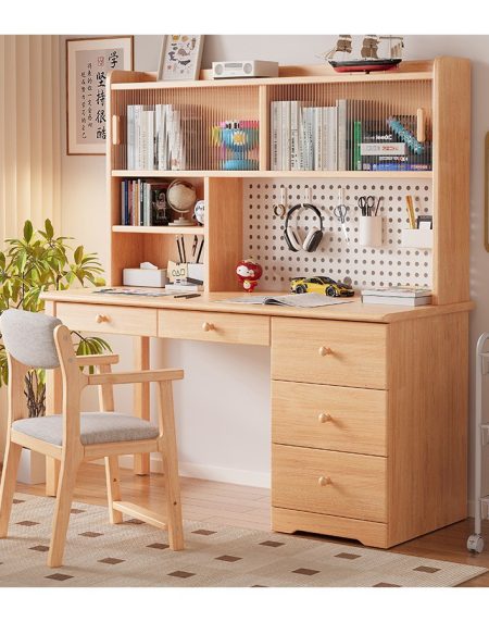 Bàn Học Trẻ Em Gỗ Tự Nhiên Hiện Đại Có Kệ Sách