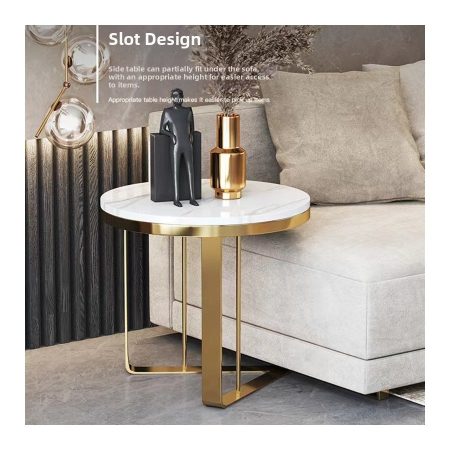 Bàn Trà Đá Cẩm Thạch Cao Cấp, Bàn Phụ Thép Không Gỉ Tối Giản