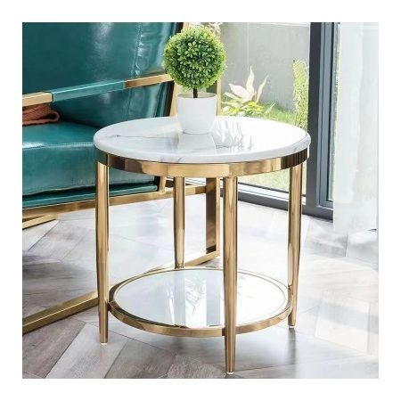 Bàn Trà Đá Cẩm Thạch Hai Tầng Bằng Thép Không Gỉ Hiện Đại