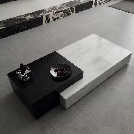 Bàn Trà Đá Cẩm Thạch Tối Giản Hai Tông Màu