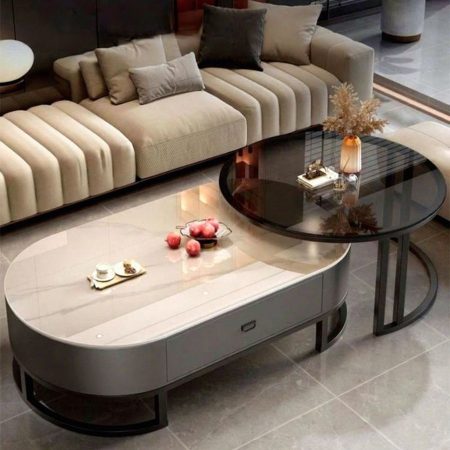 Bàn Trà Đá Hiện Đại Khung Kim Loại Tiện Lợi