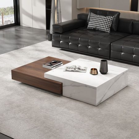 Bàn Trà Đá Hình Vuông Gỗ Tối Giản Cao Cấp
