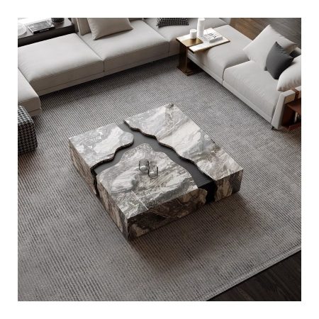 Bàn Trà Đá Marble Khung Gỗ Tối Giản Sang Trọng
