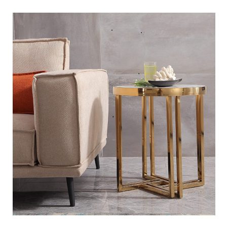 Bàn Trà Đá Marble Tròn Khung Inox Thiết Kế Tối Giản