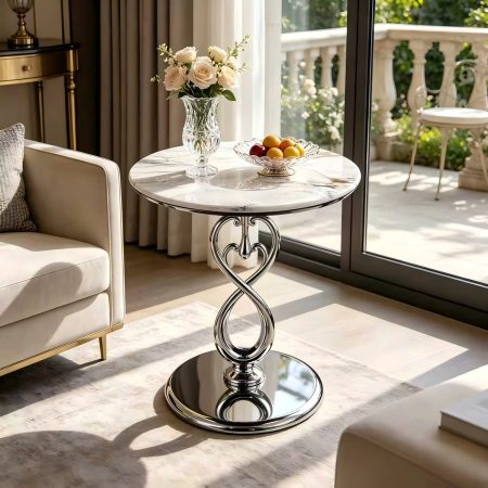 Bàn Trà Đá Nhân Tạo Khung Kim Loại Di Động Phong Cách Sang Trọng