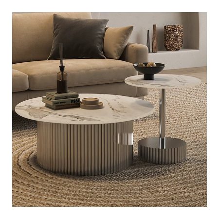 Bàn Trà Đá Sintered Cao Cấp Màu Trắng Hiện Đại