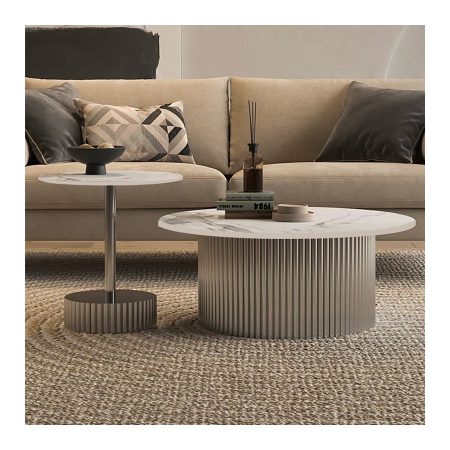 Bàn Trà Đá Sintered Cao Cấp Màu Trắng Hiện Đại