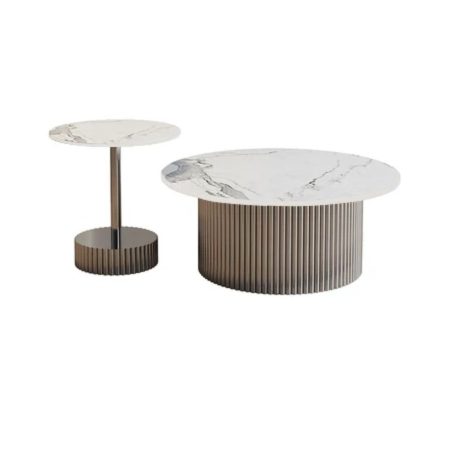 Bàn Trà Đá Sintered Cao Cấp Màu Trắng Hiện Đại