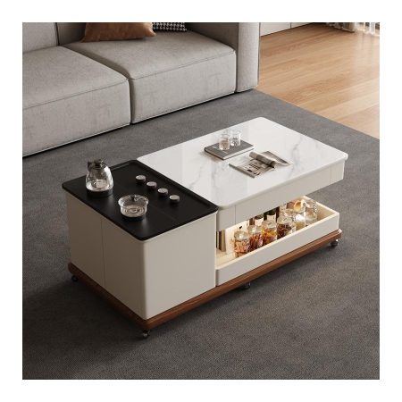 Bàn Trà Đá Sintered Di Động Có Ngăn Chứa Ẩn