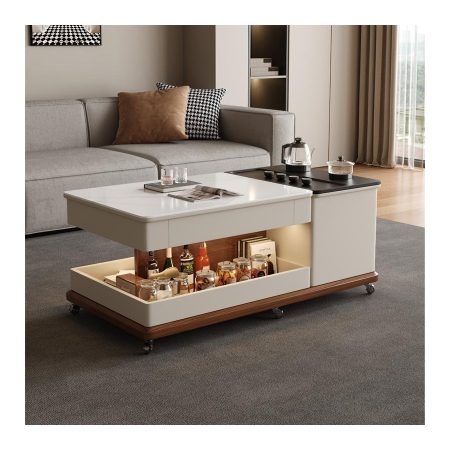 Bàn Trà Đá Sintered Di Động Có Ngăn Chứa Ẩn