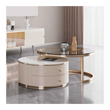 Bàn Trà Đá Sintered Hiện Đại Khung Kim Loại Có Ngăn Kéo