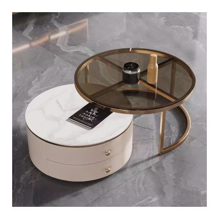 Bàn Trà Đá Sintered Hiện Đại Khung Kim Loại Có Ngăn Kéo