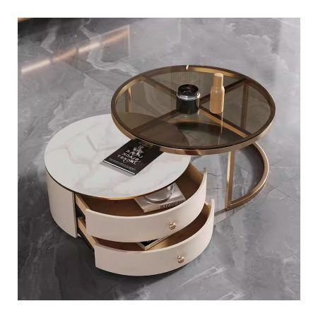 Bàn Trà Đá Sintered Hiện Đại Khung Kim Loại Có Ngăn Kéo