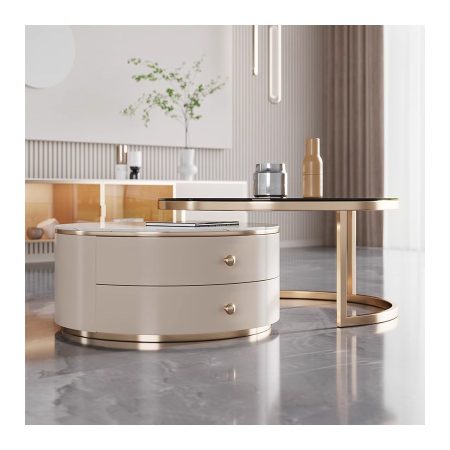 Bàn Trà Đá Sintered Hiện Đại Khung Kim Loại Có Ngăn Kéo