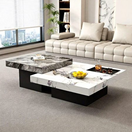 Bàn Trà Đá Sintered Hình Vuông Chống Xước Chân Gỗ